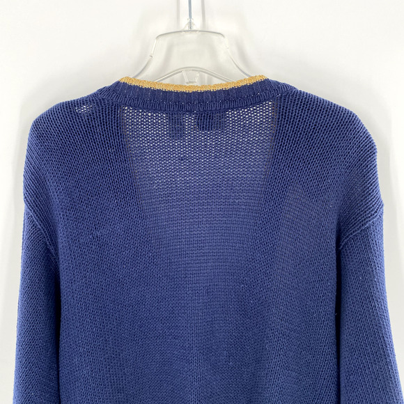 Vintage Jason Maxwell Compass Cardigan Sweater Sz M Blue Gold V-Neck Nautical - Picture 12 of 13